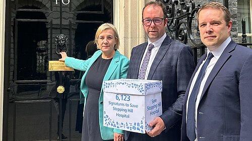 Lisa Smart MP, Cllr Mark Roberts & Tom Morrison MP delivering the petition to Downing St