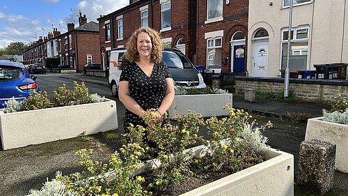 Alice Delemare with planters on Dundonald Road